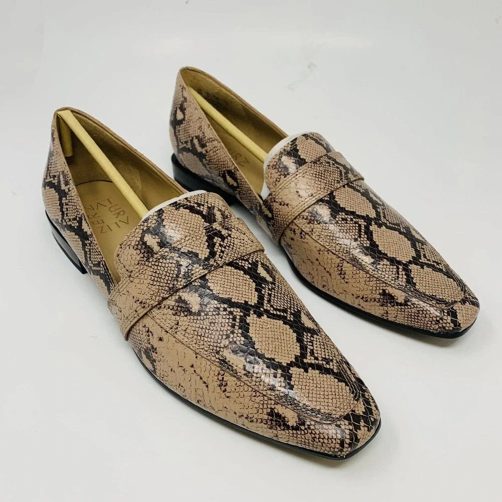 New Naturalizer Womans Sz 6.5M Shoes Cicero Nude Snake Leather Block Heel‎ NWT